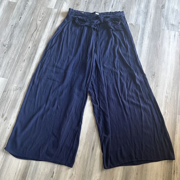 Gap Wide Leg Pull On Rayon Viscose Gaucho Pants Elastic Waist & Tie Size Large - Picture 1 of 10